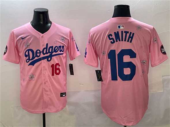 Mens Los Angeles Dodgers #16 Will Smith Pink 2025 Tokyo Series Limited Stitched Jersey